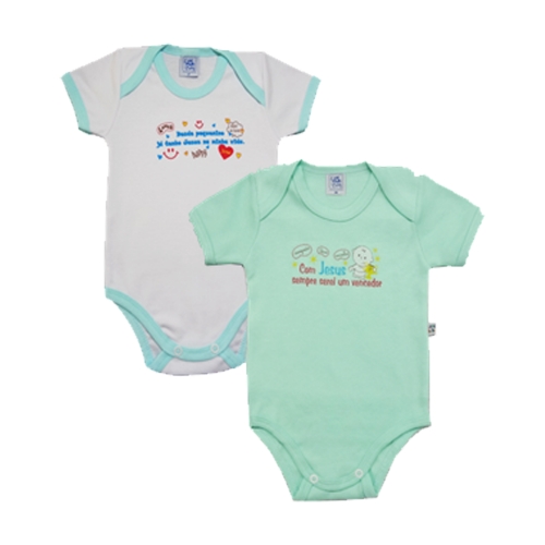 Kit 2 Bodies Manga Curta Com Transfer Frases Gospel