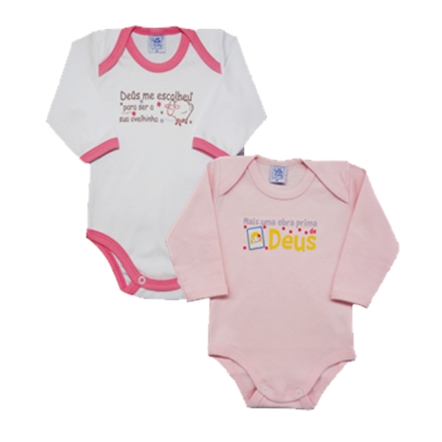 Kit 2 Bodies Manga Longa Com Transfer Frases Gospel