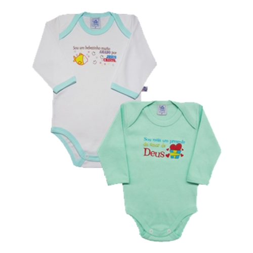 Kit 2 Bodies Manga Longa Com Transfer Frases Gospel