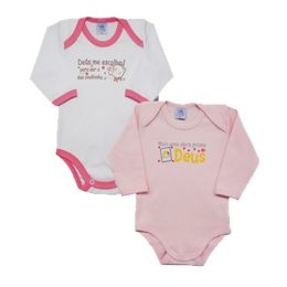 Kit 2 Bodies Manga Longa Com Transfer Frases Gospel