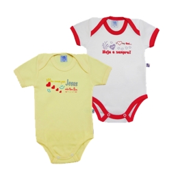 Kit 2 Bodies Manga Curta Com Transfer Frases Gospel