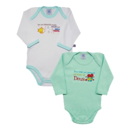 Kit 2 Bodies Manga Longa Com Transfer Frases Gospel