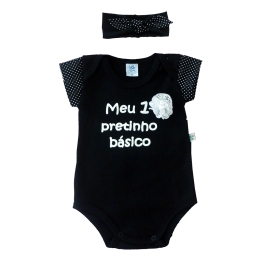 Body Com Manga  Pretinho BÃ¡sico Com Faixa